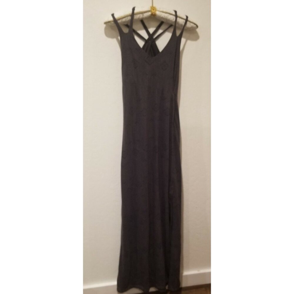 Athleta V-Neck Strappy Sleeve Maxi Dress Small Gray Geometric Print High Slit